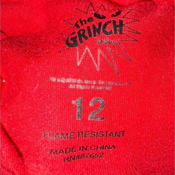 The Grinch Childrens Pajamas/Pajama Set-Red/Green-Size 12-GUC - Picture 4 of 4